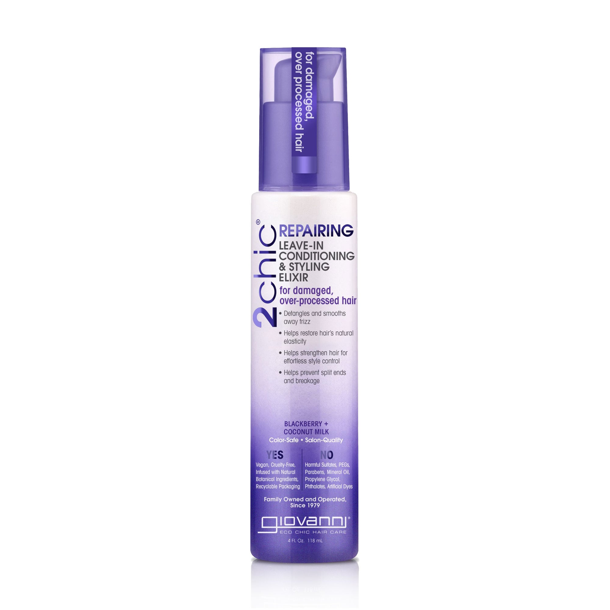 Відновлювальний незмивний кондиціонер-стайлер Giovanni 2chic Repairing Leave-In Conditioner &amp; Styling Elixir для пошкодженого волосся, 118 мл